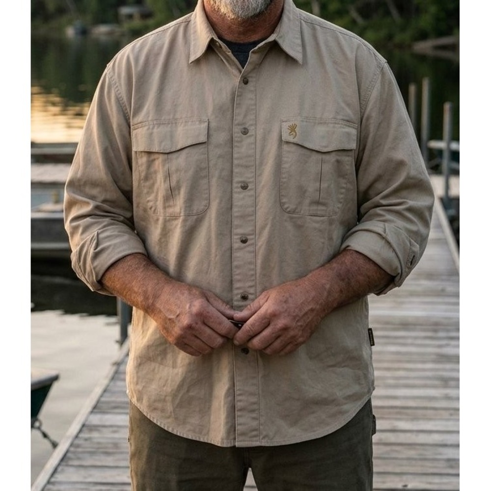 Browning Super Naturals Men's 2XL Tan Canvas Utility Work Shirt Long Sleeve